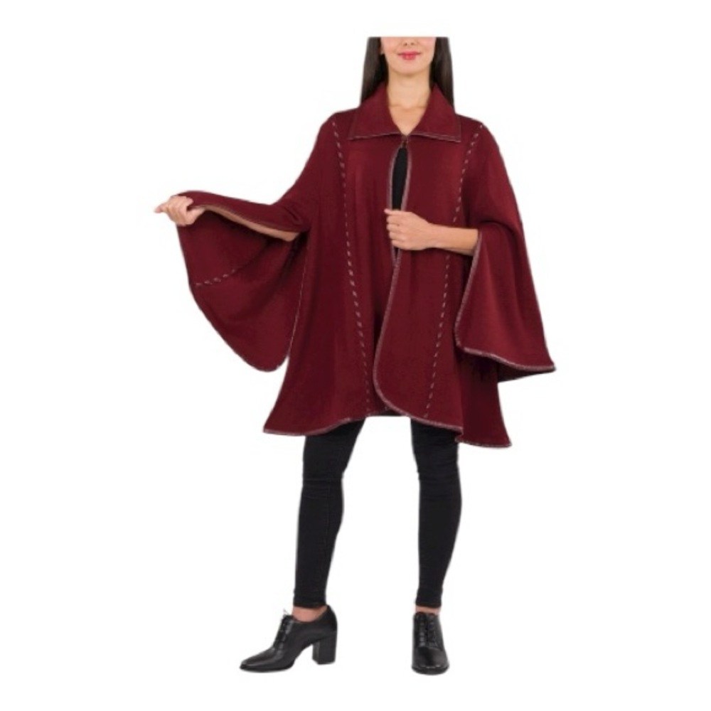 Patricia Nash Maroon Hand Laced Open Sleeve Cape New One Size - Picture 15 of 16